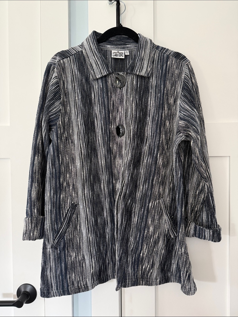 Parsley & Sage Navy and Gray Striped Button Jacket